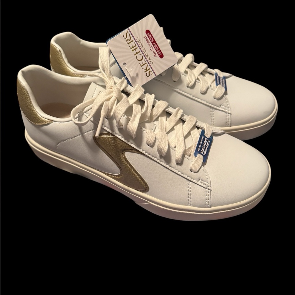 Skechers Court Classics Womens Memory Foam Sneakers 8.5 White Gold